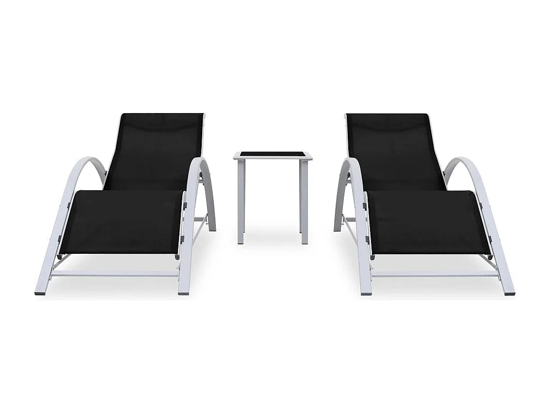 Set di 2 sdraio sedia a sdraio prendisole lettino da giardino terrazza arredamento da esterno con tavolo in alluminio nero 02_0012074