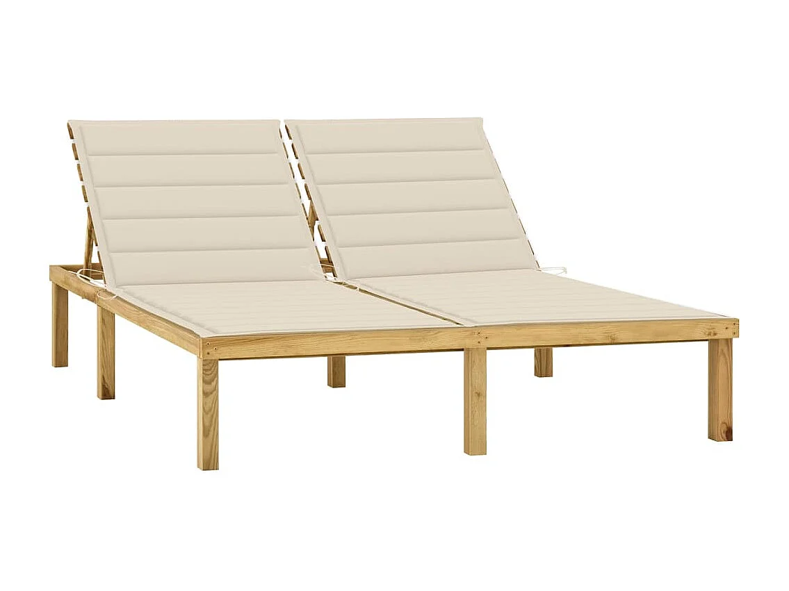 Tumbona tumbona para tomar el sol cama de jardín terraza muebles de exterior dobles y cojines color crema madera de pino impregnada 02_0012754