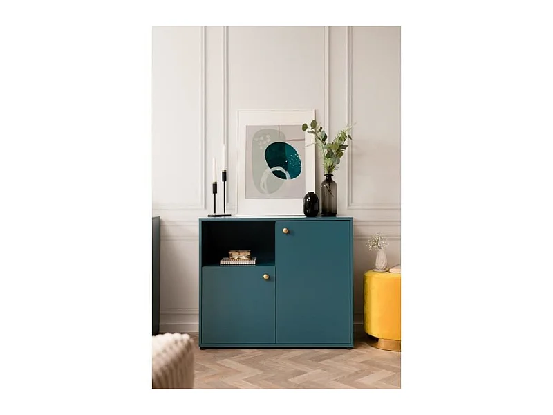 Commode 2 portes avec niche - Bleu Pétrole - 90 x 40 x 75 cm - Pop Color