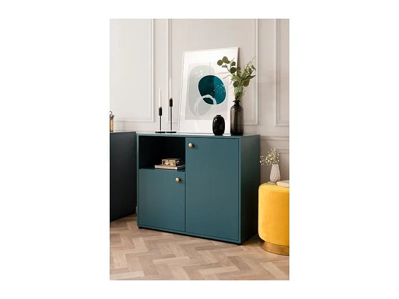 Commode 2 portes avec niche - Bleu Pétrole - 90 x 40 x 75 cm - Pop Color
