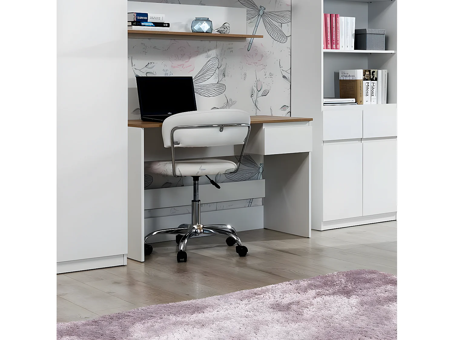 Bureau 1 tiroir Blanc/Bois - QIZ - L 115 x l 54 x H 75 cm