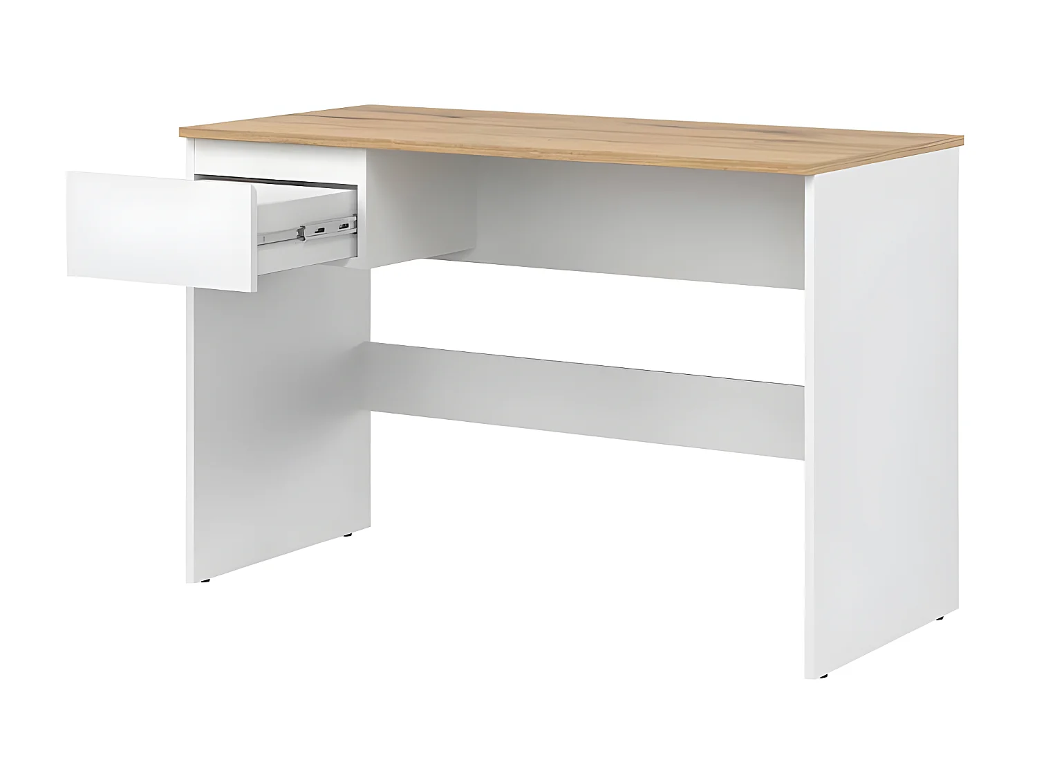 Bureau 1 tiroir Blanc/Bois - QIZ - L 115 x l 54 x H 75 cm