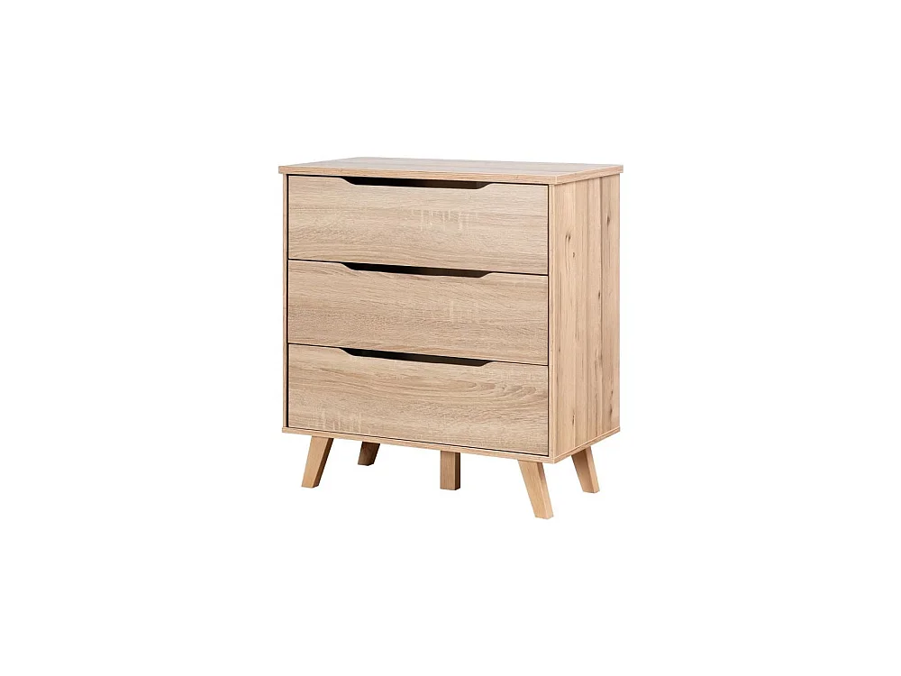 Commode 3 tiroirs scandinave - Décor chene sonoma - Pieds en massif - L 80 cm - VANKKA