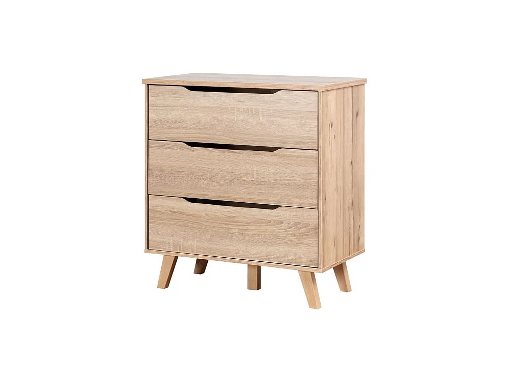Commode 3 tiroirs scandinave - Décor chene sonoma - Pieds en massif - L 80 cm - VANKKA