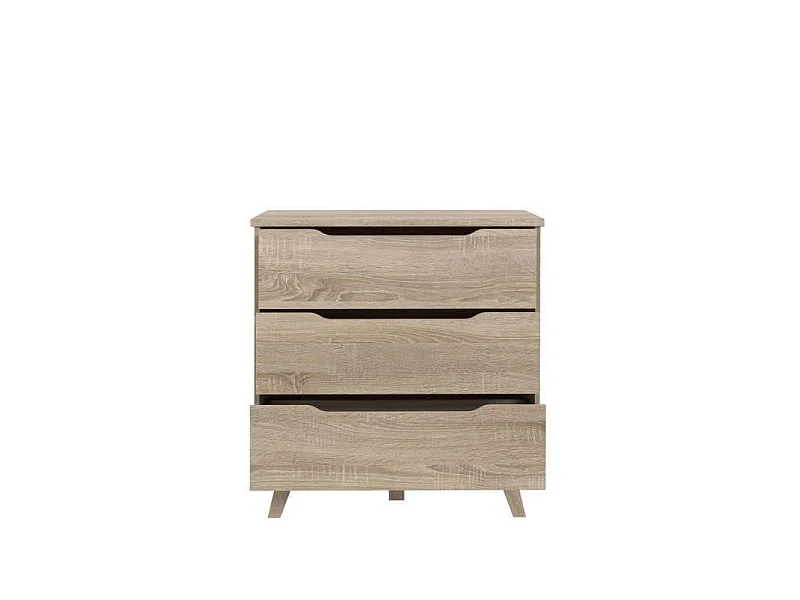 Commode 3 tiroirs scandinave - Décor chene sonoma - Pieds en massif - L 80 cm - VANKKA