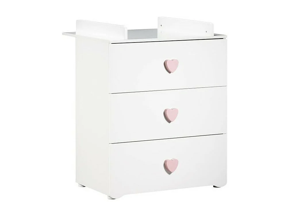 BABY PRICE New Basic Commode a langer 3 tiroirs - Boutons Coeur Rose