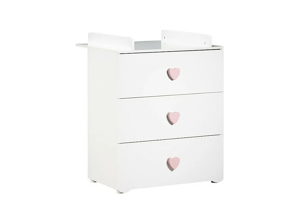 BABY PRICE New Basic Commode a langer 3 tiroirs - Boutons Coeur Rose
