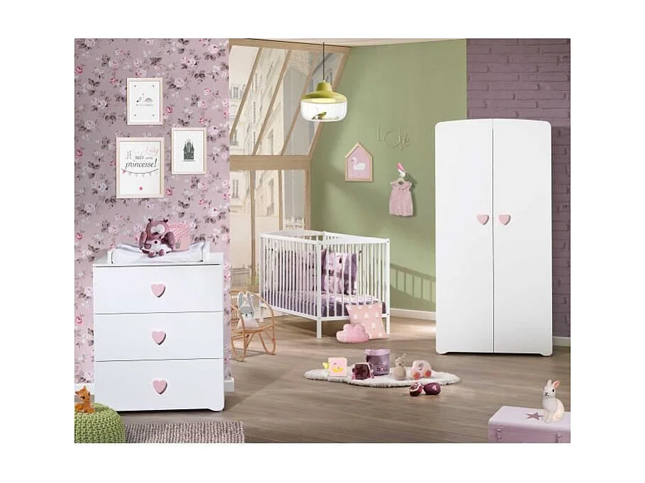 BABY PRICE New Basic Commode a langer 3 tiroirs - Boutons Coeur Rose