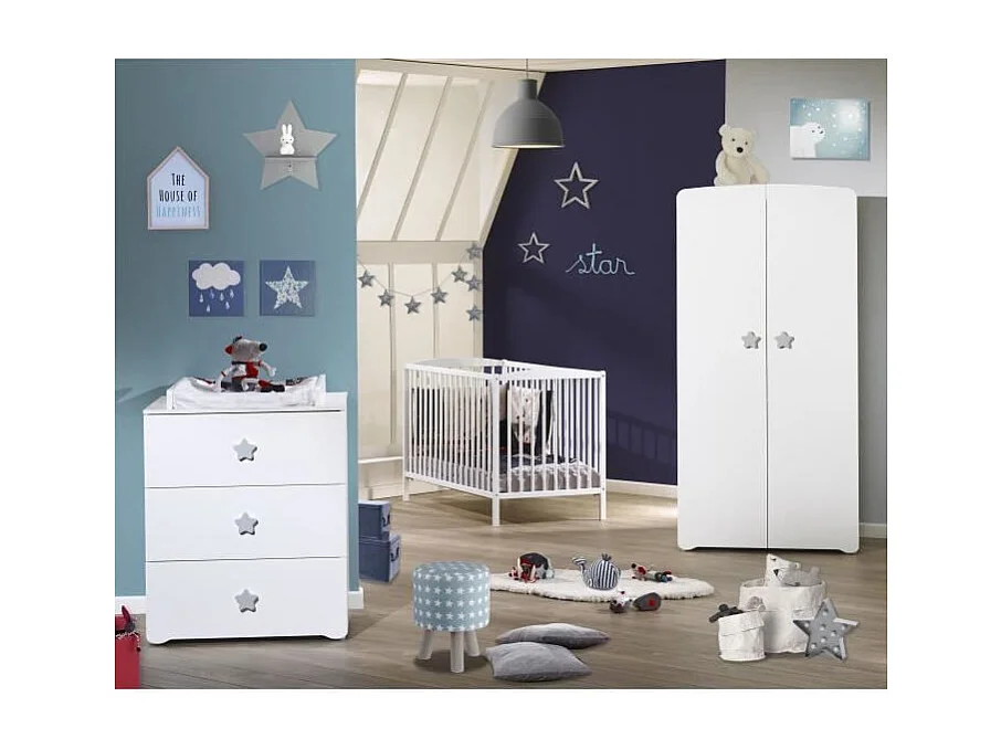 BABY PRICE Commode a langer 3 tiroirs - Boutons etoile gris - New Basic