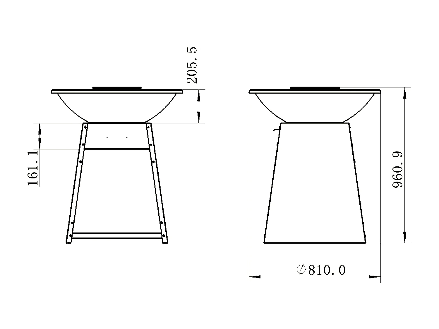 Barbecue/plancha/vuurkorf van staal - L81 x B81 x D96 cm - Zwart - CORVERA