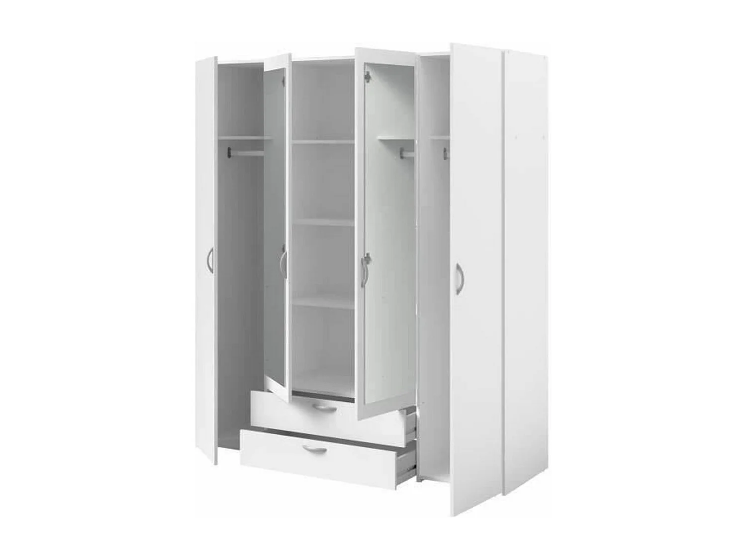 Armoire VARIA - Décor blanc - 4 portes battantes + 2 miroirs + 2 tiroirs - L 160 x H 185 x P 51 cm - PARISOT