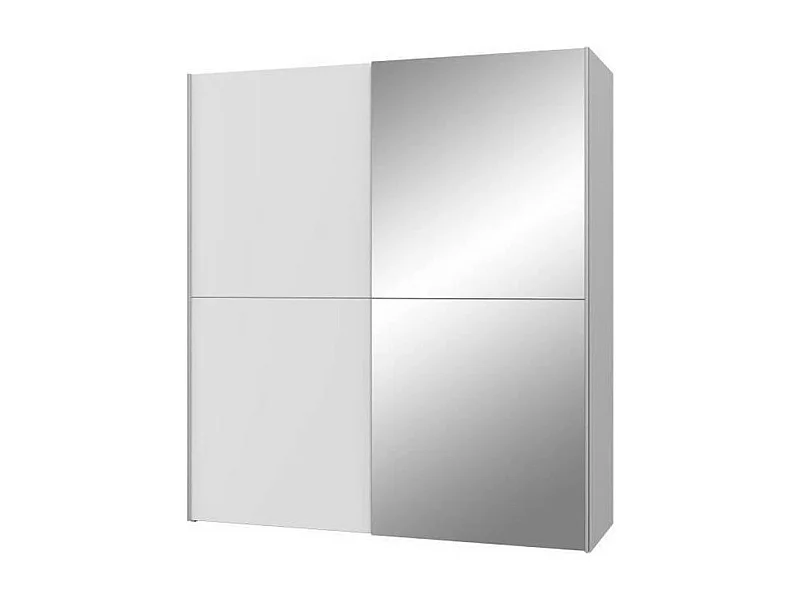 Kleiderschrank mit 2 Schiebetüren + Spiegel – Spanplatte – Mattweiß – 170,3 x 61,2 x 190,5 cm