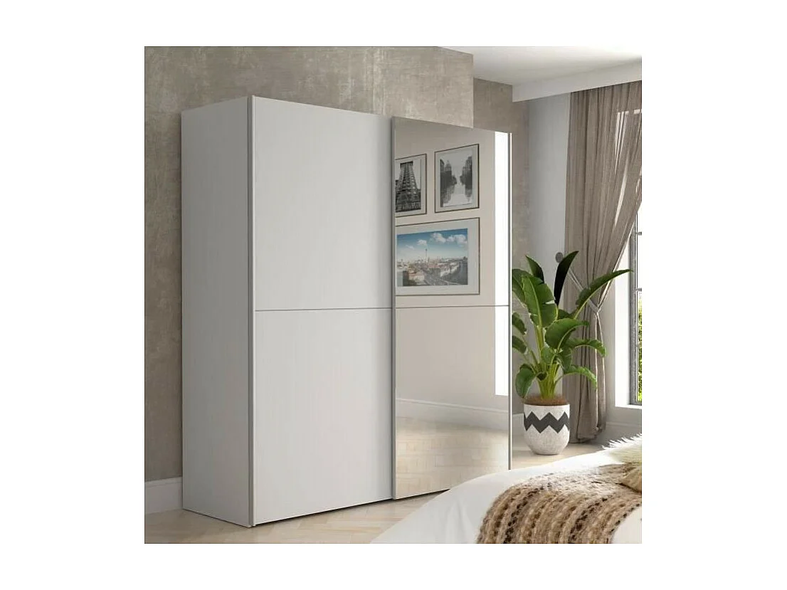 ULOS Armoire 2 portes coulissantes + miroir - Blanc mat - L 170,3 x P 61,2 x H 190,5 cm