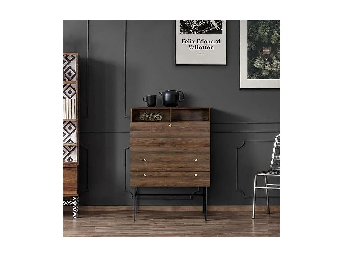 Secrétaire 1 porte battante 2 tiroirs - Bois et métal - L 90 x P 35 x H 110 - LODGE