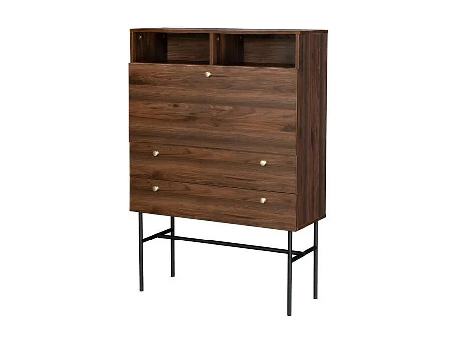 Secrétaire 1 porte battante 2 tiroirs - Bois et métal - L 90 x P 35 x H 110 - LODGE
