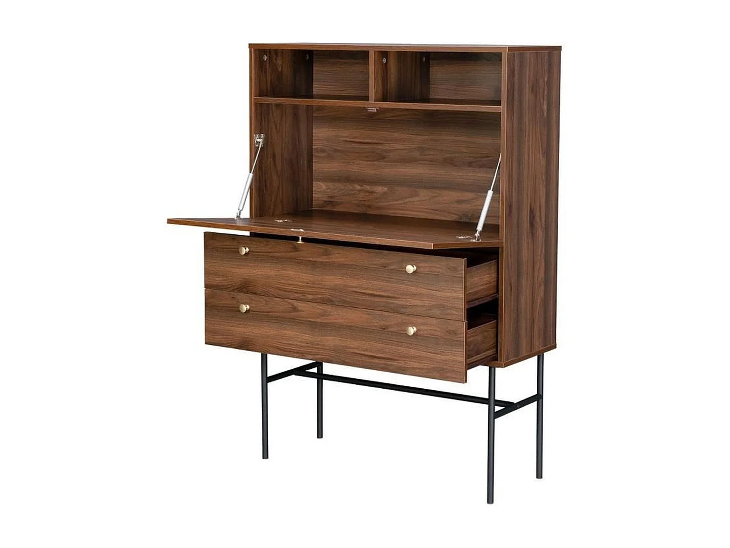 Secrétaire 1 porte battante 2 tiroirs - Bois et métal - L 90 x P 35 x H 110 - LODGE