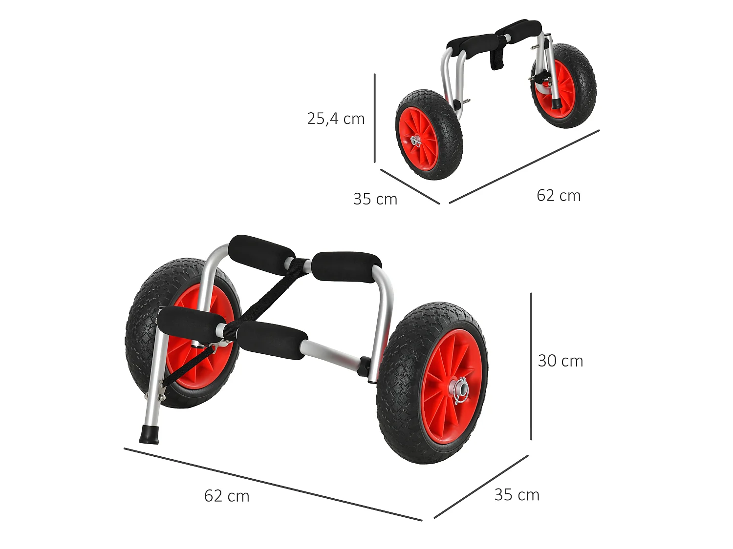 Carro de transporte de kayak plateado y negro 62x35x30 cm HOMCOM