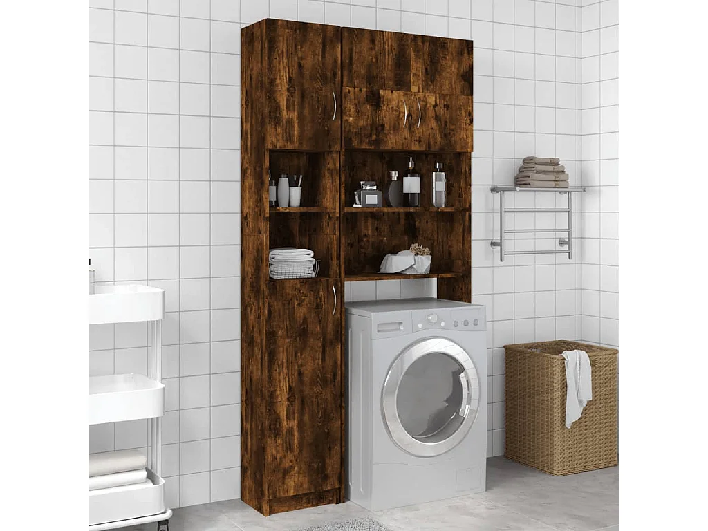 Badkamerkast 32x25,5x190 cm bewerkt hout gerookt eikenkleurig