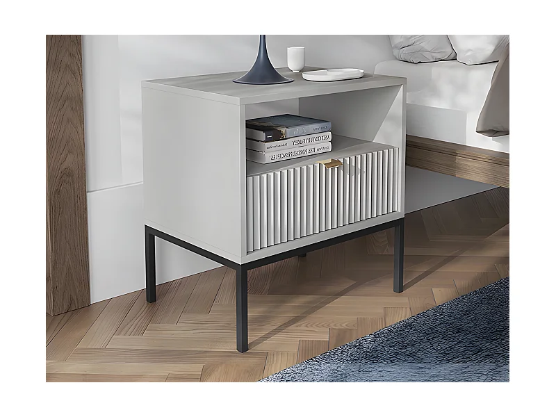 Lot de 2 tables de chevet 1 tiroir et 1 niche - Gris - LIOUBA de Pascal Morabito