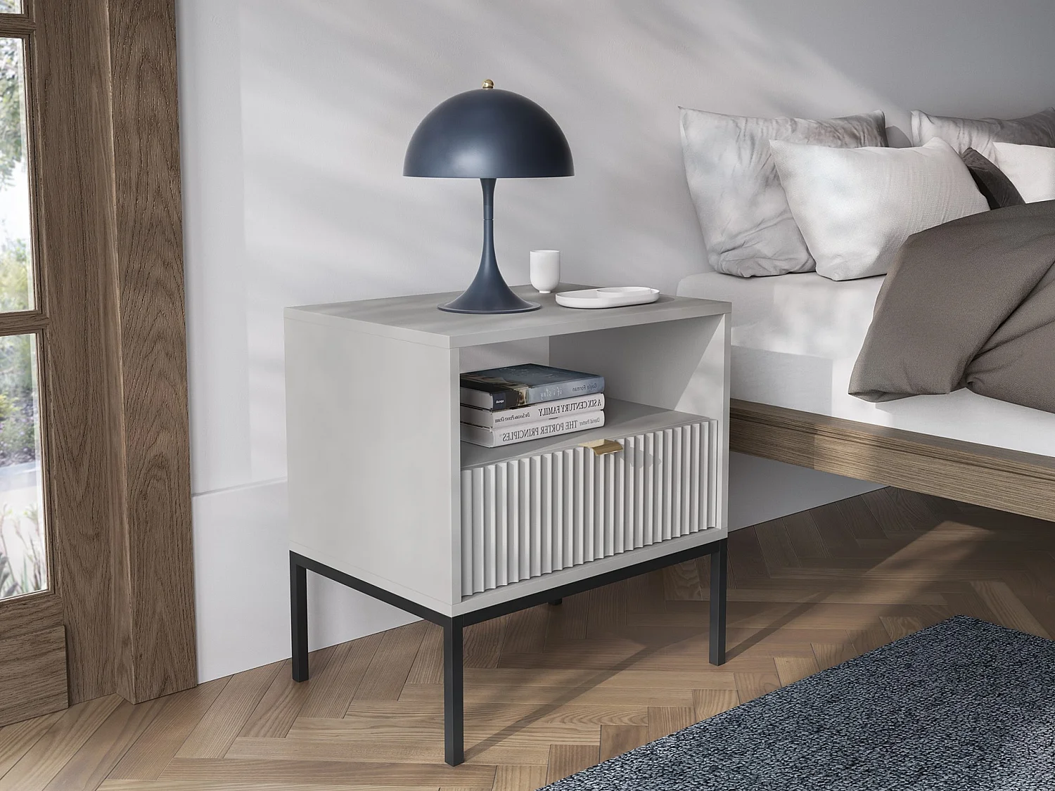 Lot de 2 tables de chevet 1 tiroir et 1 niche - Gris - LIOUBA de Pascal Morabito