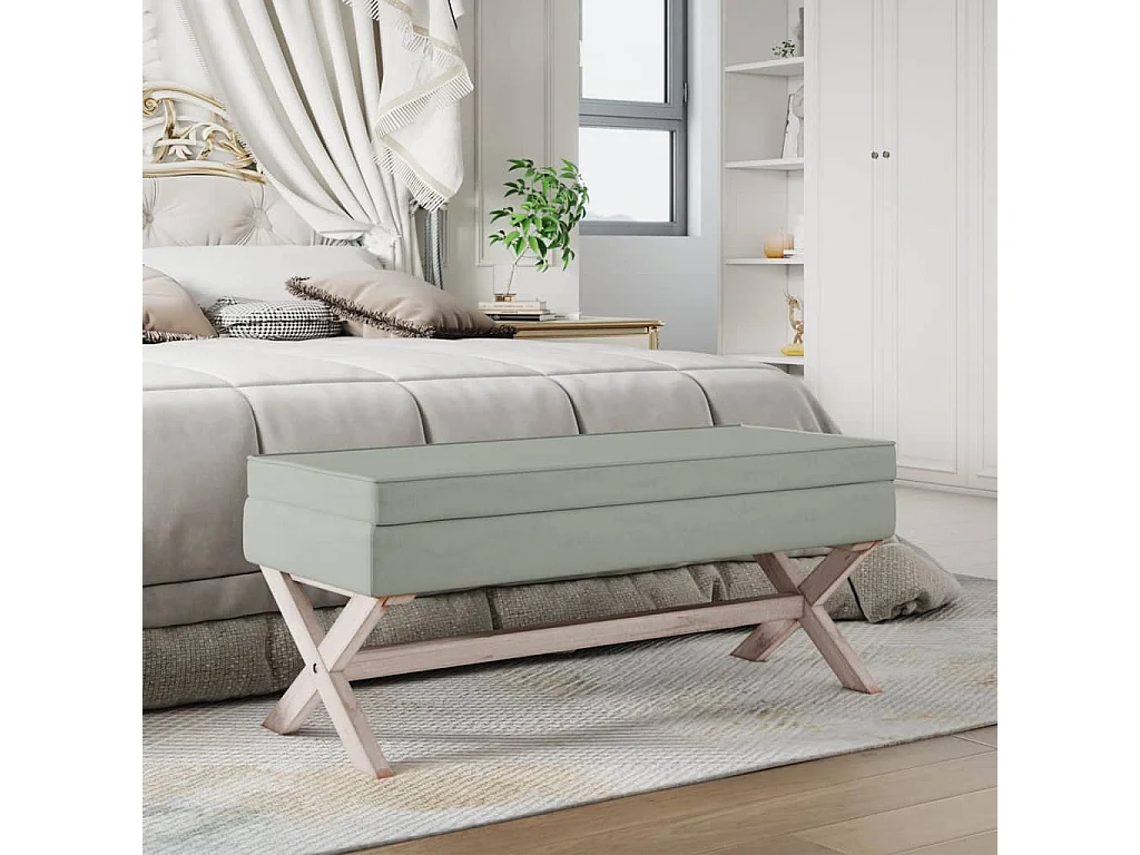 Hocker mit Stauraum Hellgrau 110x45x49 cm Samt