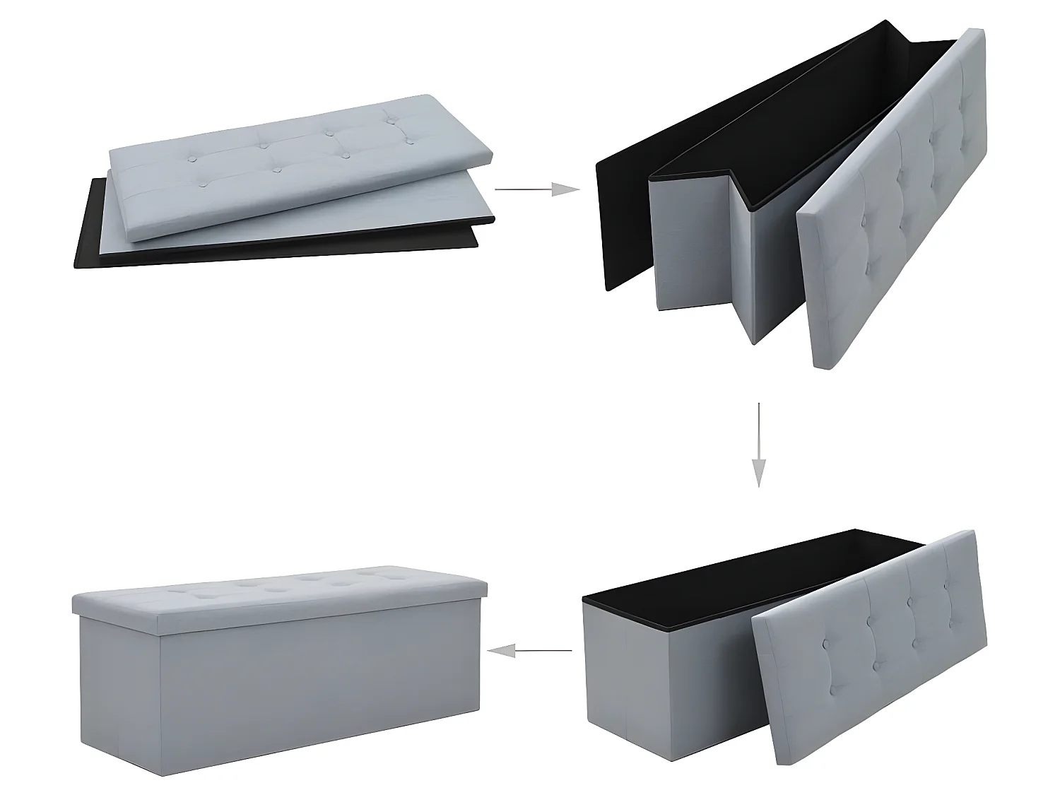 Banc de rangement pliable Faux lin 110 x 38 x 38 cm Gris clair