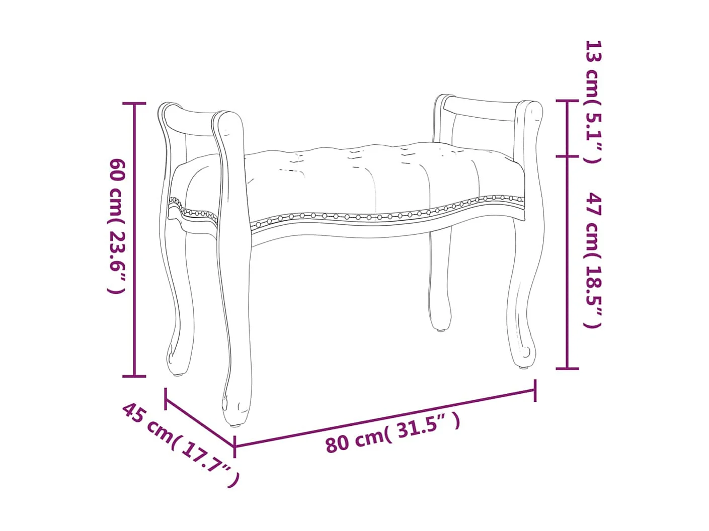 Banc Bleu 80x45x60 cm Velours