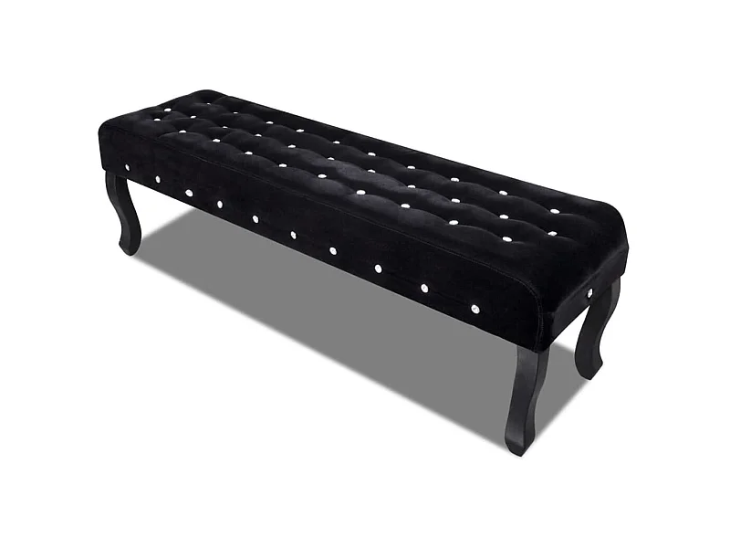 Banc noir tissu velours avec boutons en cristal