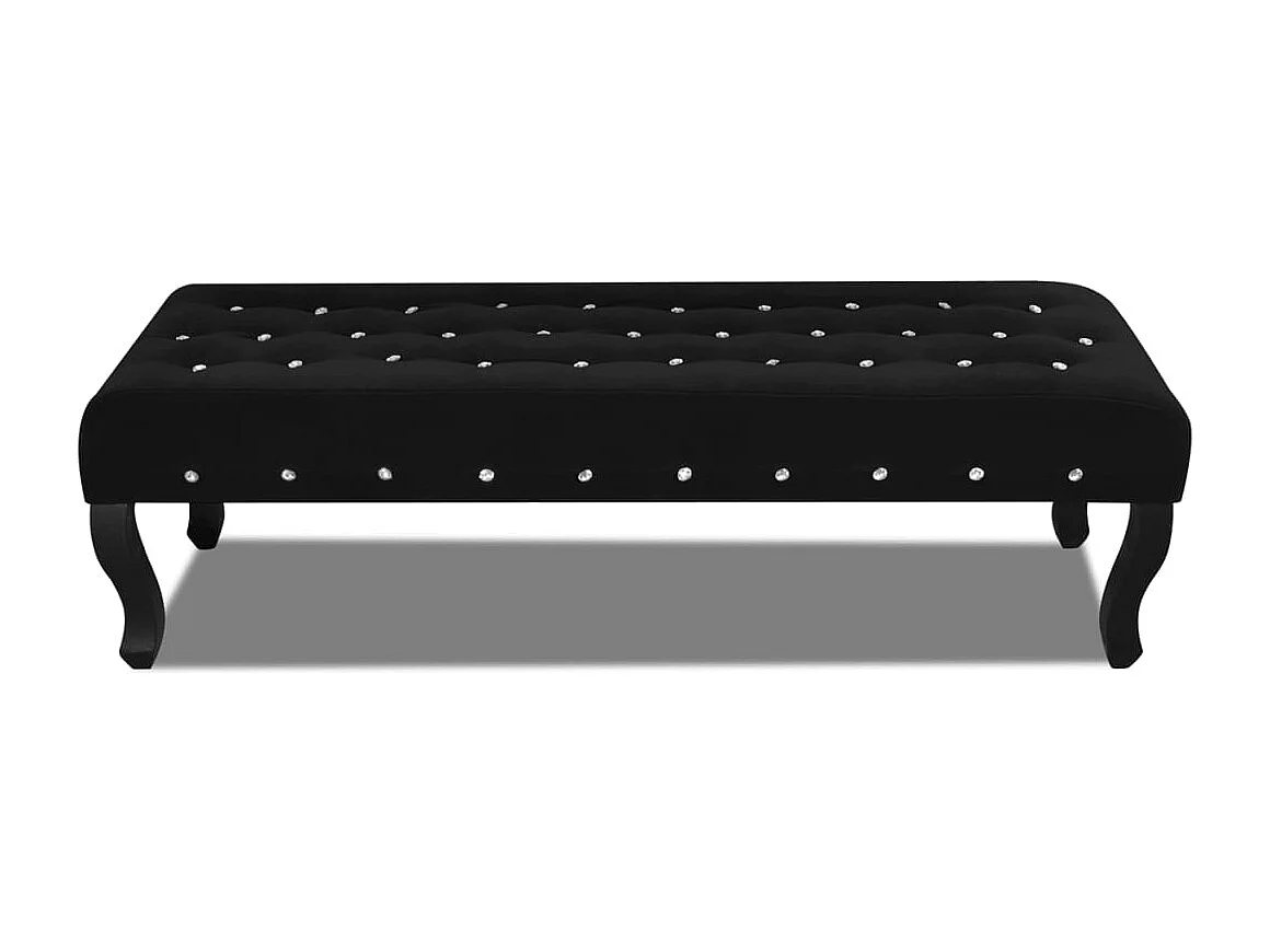 Banc noir tissu velours avec boutons en cristal