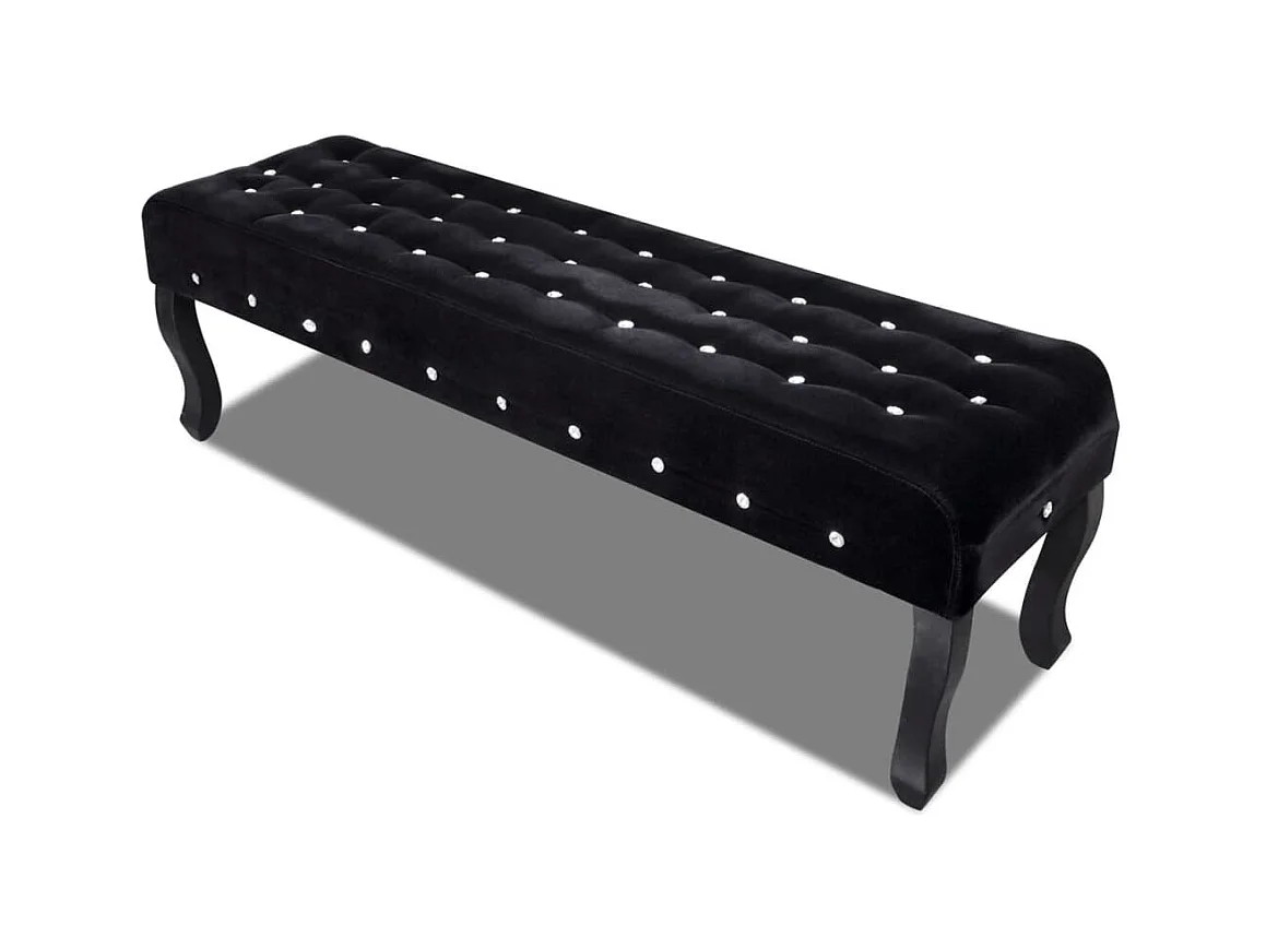 Banc noir tissu velours avec boutons en cristal