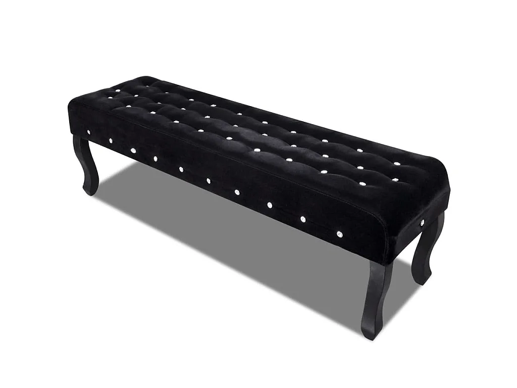 Banc noir tissu velours avec boutons en cristal