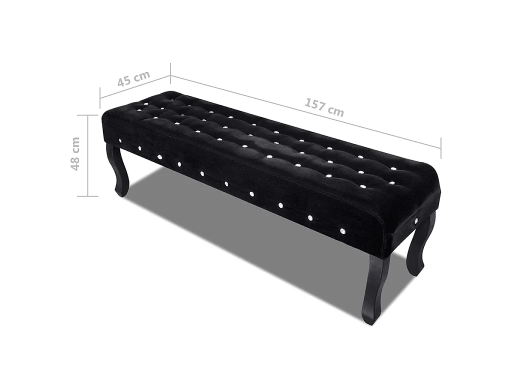 Banc noir tissu velours avec boutons en cristal