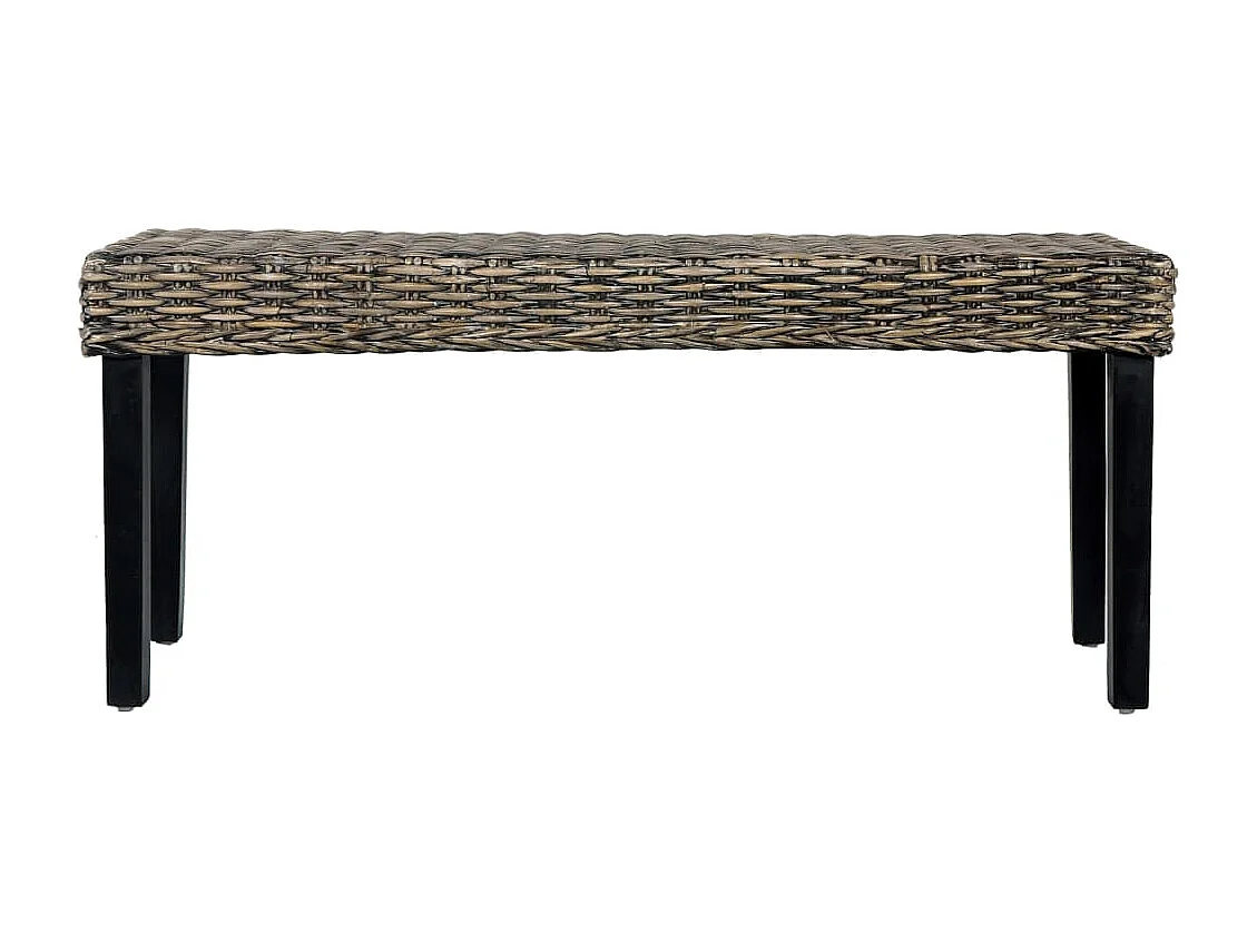 Panca 110 cm Nera in Rattan Naturale Kubu e Massello di Mogano