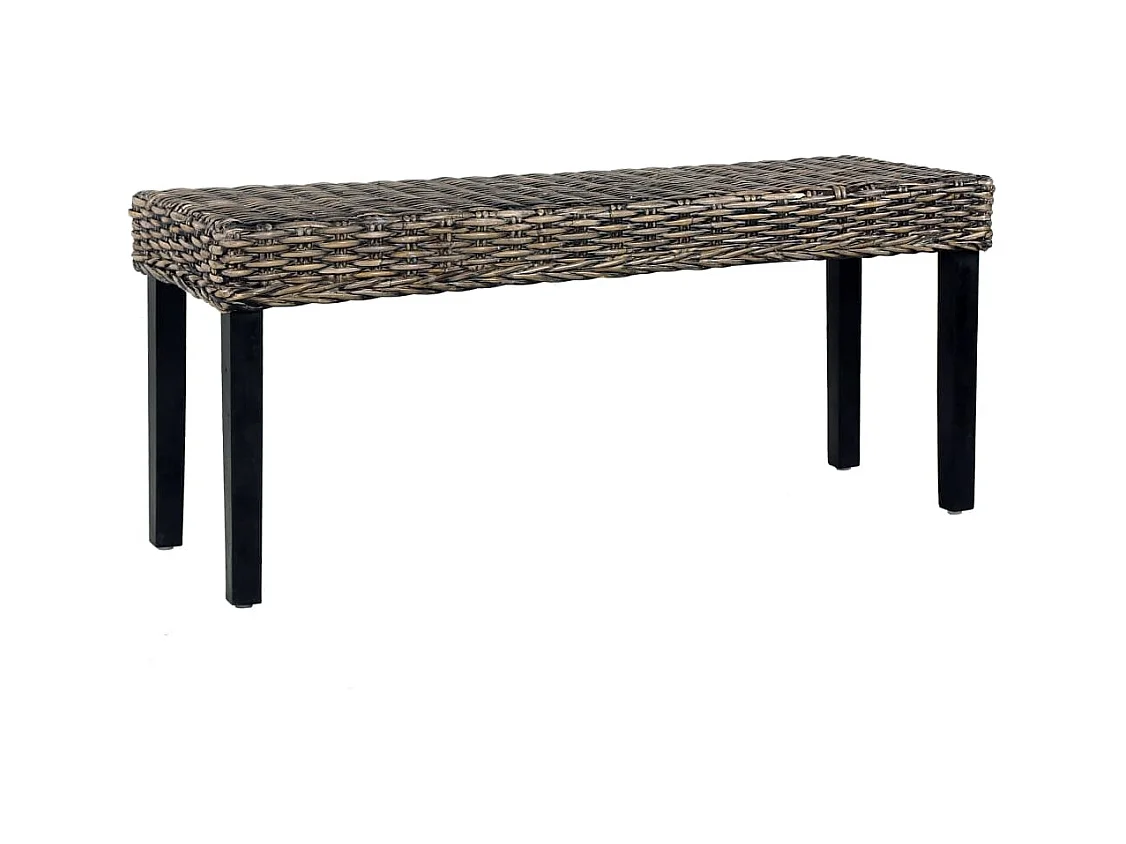Banc 110 cm Noir Rotin naturel kubu et bois d'acajou massif