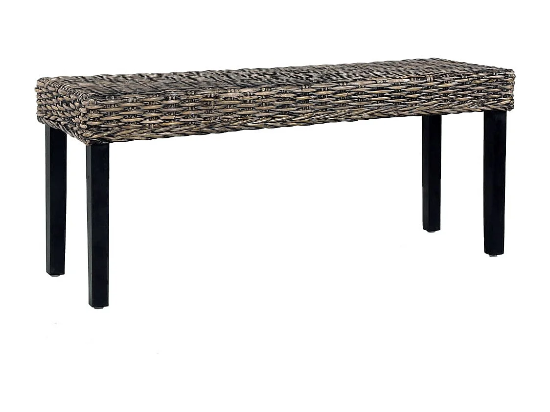 Banc 110 cm Noir Rotin naturel kubu et bois d'acajou massif