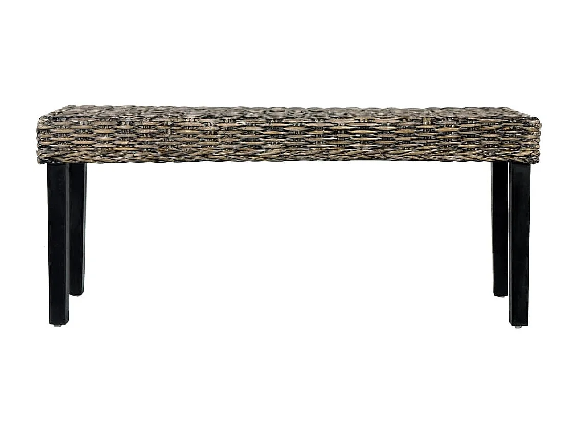 Banc 110 cm Noir Rotin naturel kubu et bois d'acajou massif