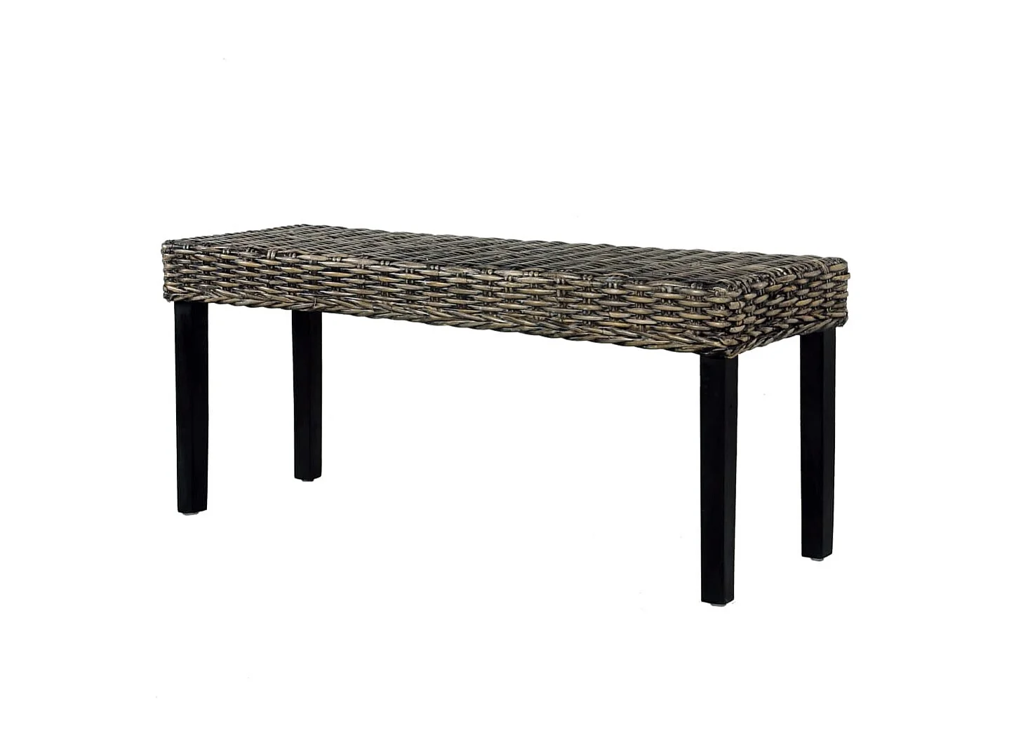 Banc 110 cm Noir Rotin naturel kubu et bois d'acajou massif