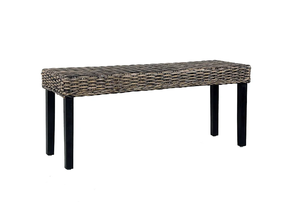 Banc 110 cm Noir Rotin naturel kubu et bois d'acajou massif