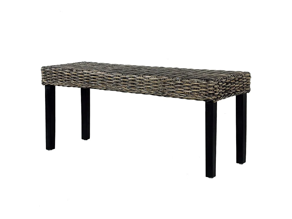 Banc 110 cm Noir Rotin naturel kubu et bois d'acajou massif