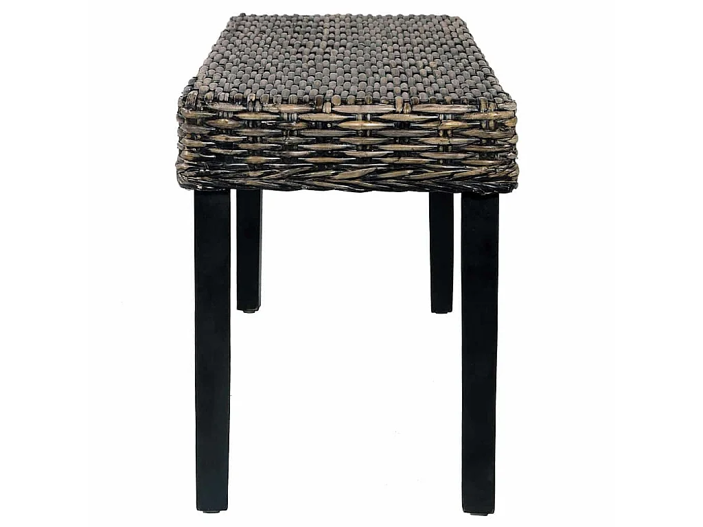 Banc 110 cm Noir Rotin naturel kubu et bois d'acajou massif