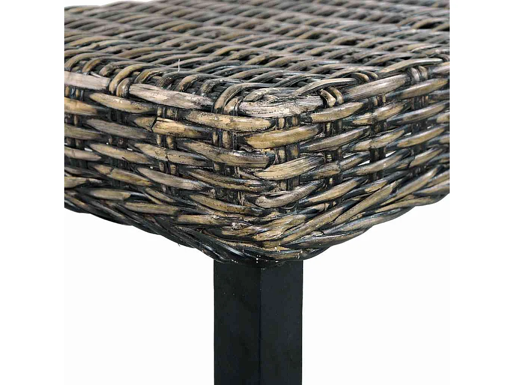 Banc 110 cm Noir Rotin naturel kubu et bois d'acajou massif