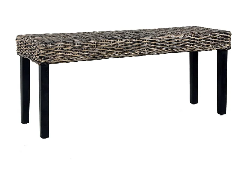 Panca 110 cm Nera in Rattan Naturale Kubu e Massello di Mogano