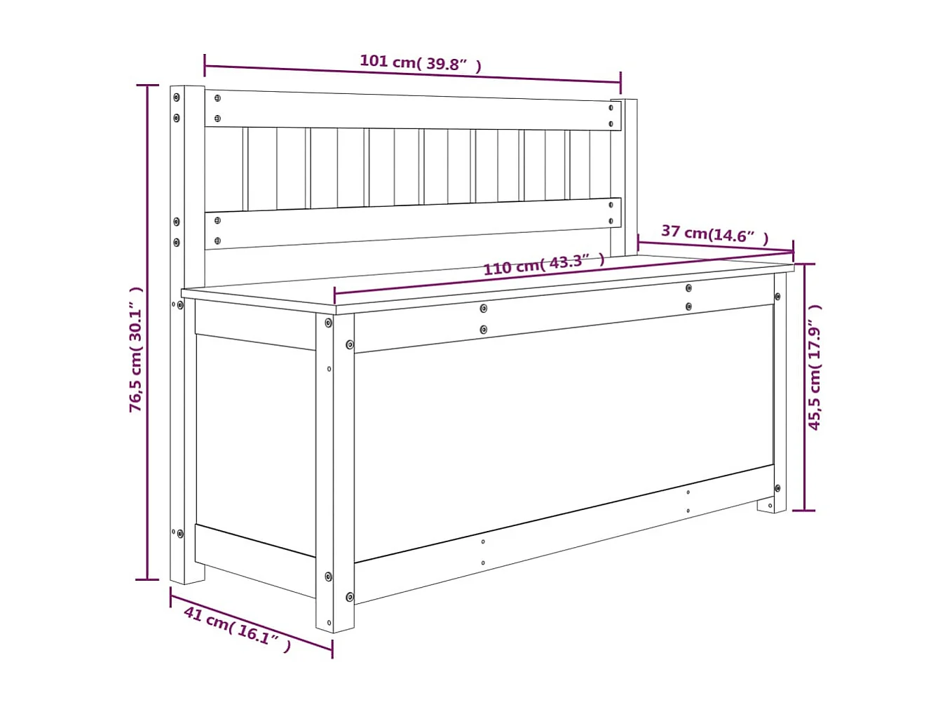 Banc Noir 110x41x76,5 cm Bois de pin massif