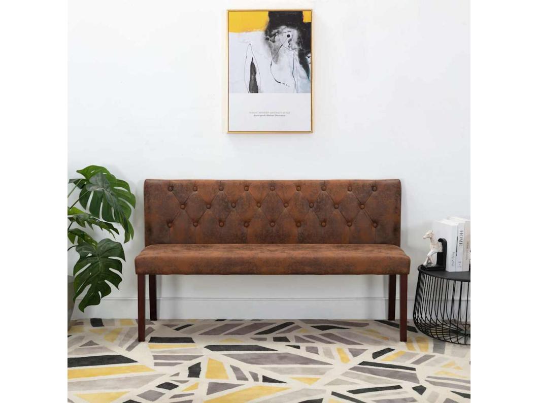 Banco de piel de ante artificial marrón 148,5 cm