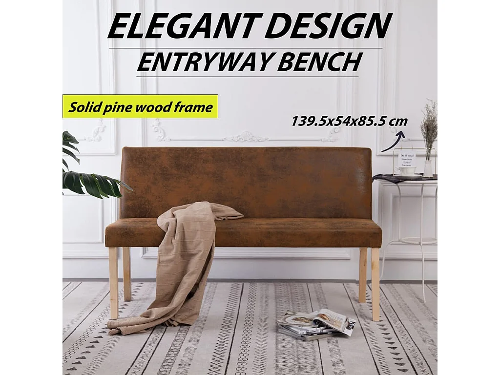 Banc 139,5 cm Marron Similicuir daim