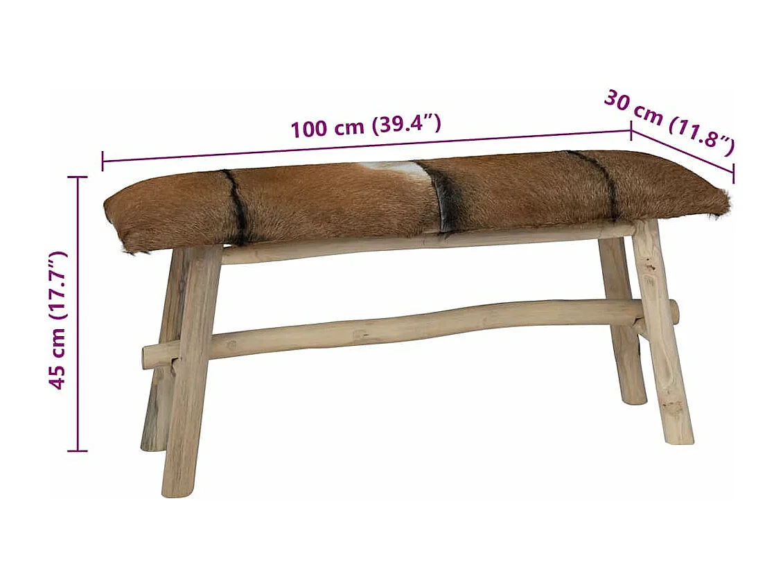 Bankje geitenleer teakhout