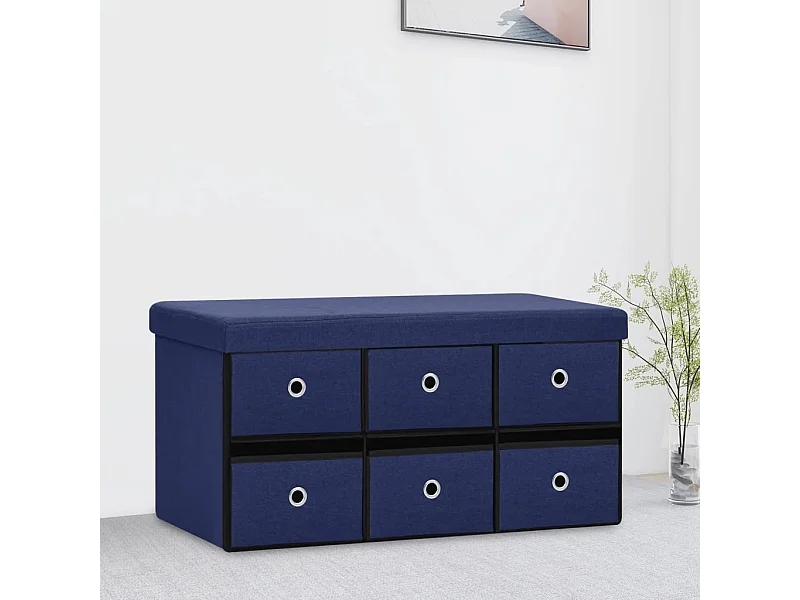 Banco de almacenaje plegable lino sintético azul 76x38x38 cm