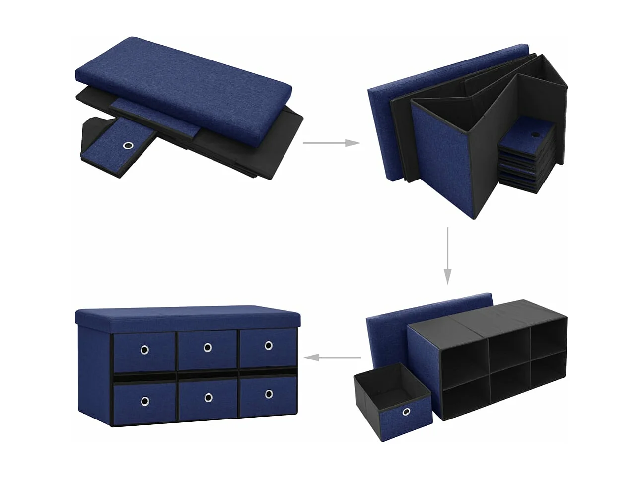 Opbergbank inklapbaar 76x38x38 cm kunstlinnen blauw