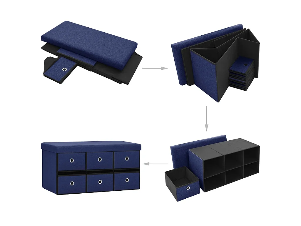 Banc de rangement pliable Bleu 76x38x38 cm Faux lin