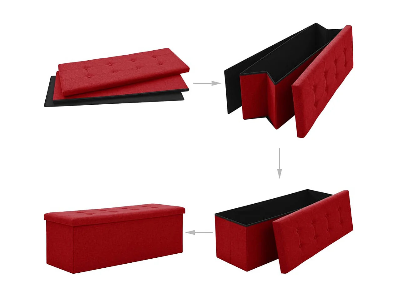 Banc de rangement pliable Rouge bordeaux Faux lin